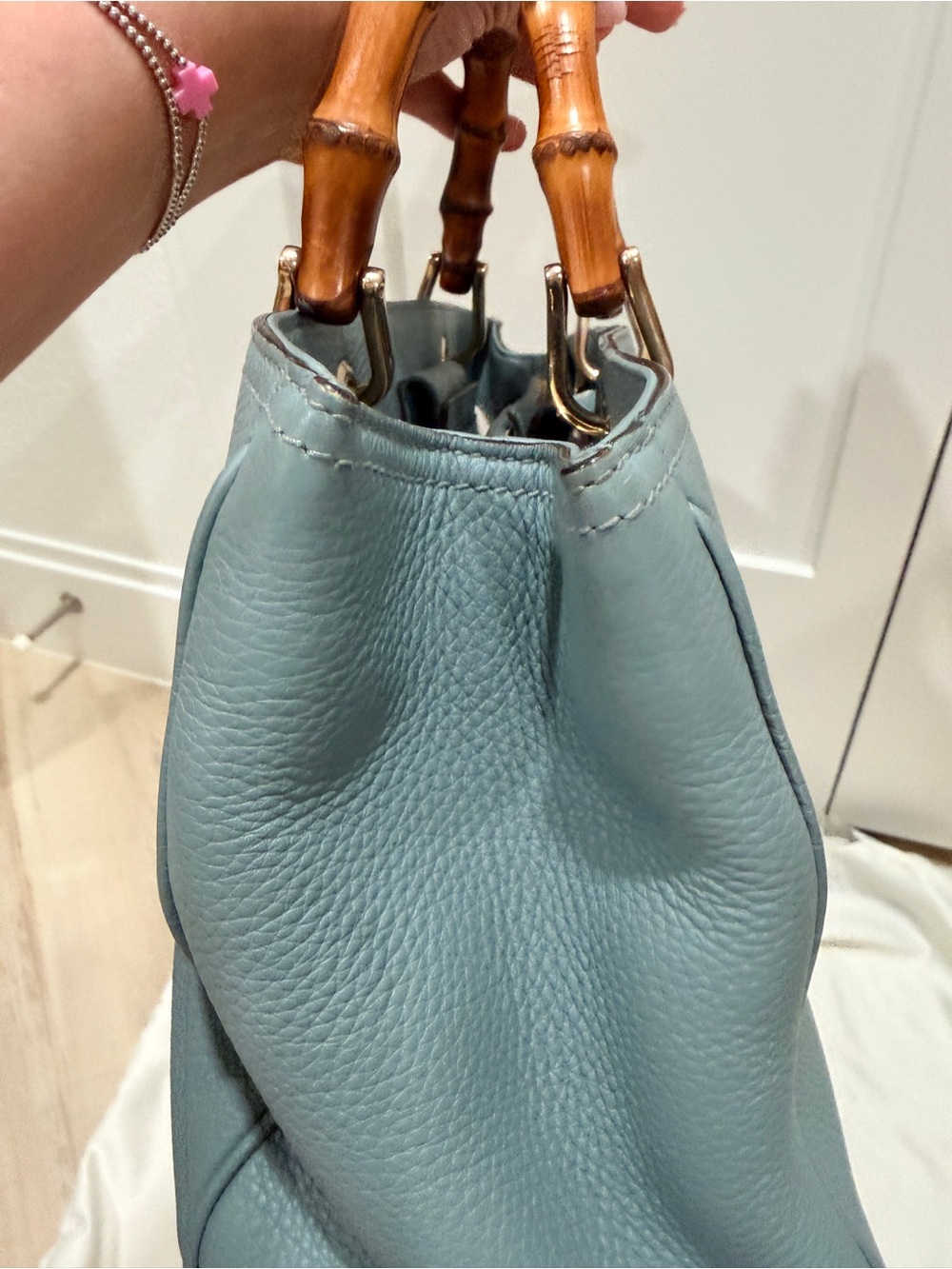 Gucci Light Blue Bamboo Handle Leather Tote + COA and Dust Bag - Picture 15 of 16